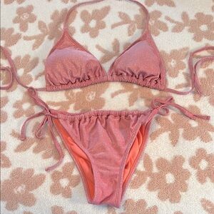 Shimmering Coral Pink String Bikini Set